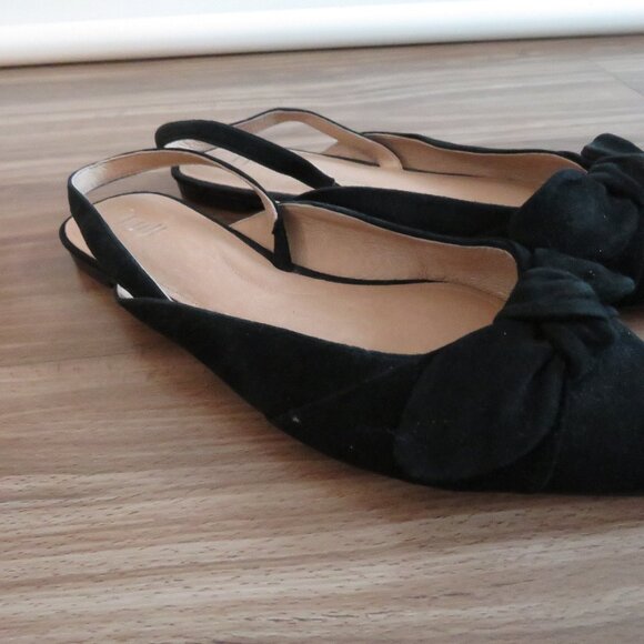 J. JILL Camille Slingback Bow Flats Shoes in Black Suede Leather - Size US 8.5 - Picture 8 of 11